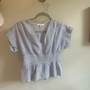 Madewell V-Neck Smocked-Waist Top in Gingham Seersucker